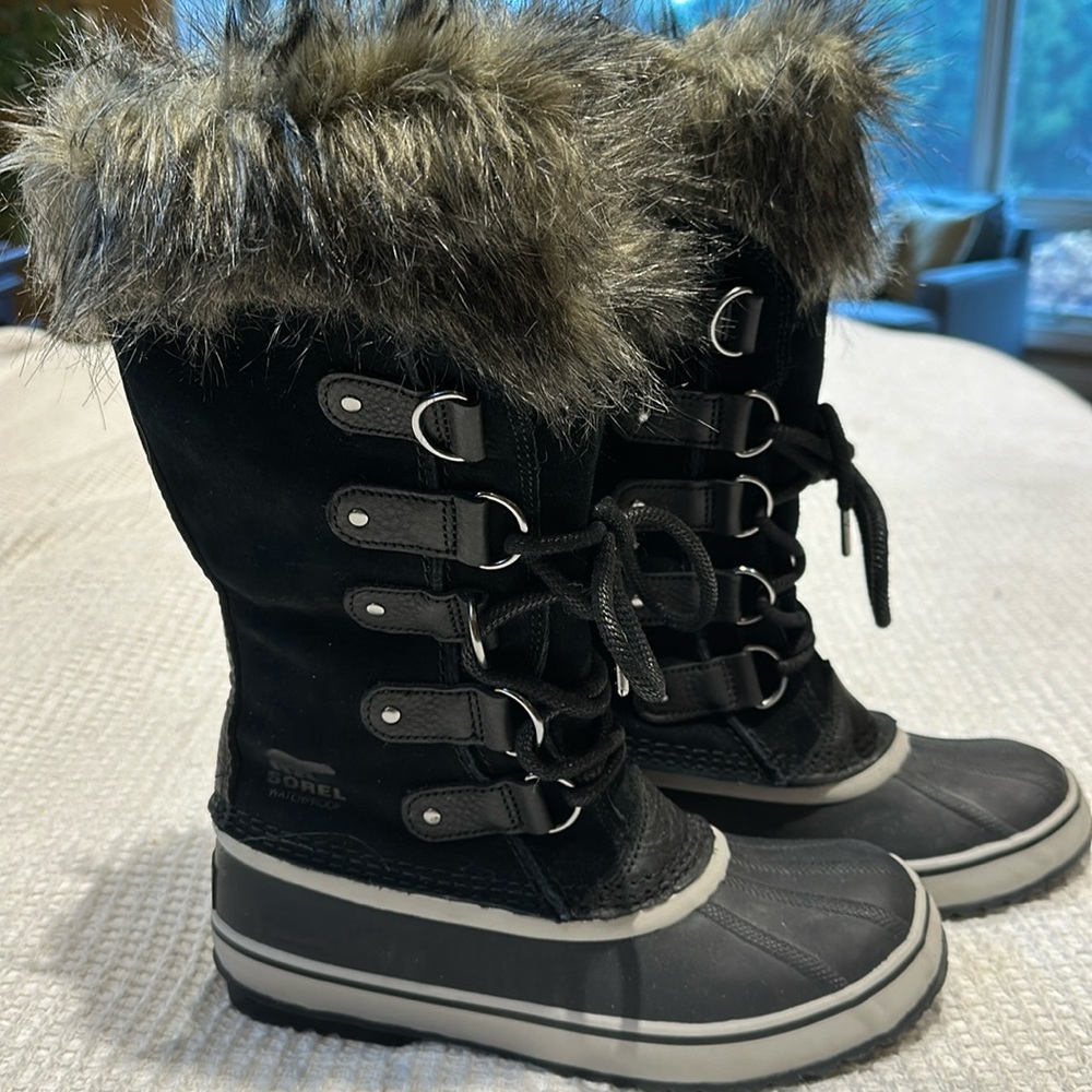 Sorel Womens Joan of Arctic Black Suede Waterproof BOOTS (7.5)